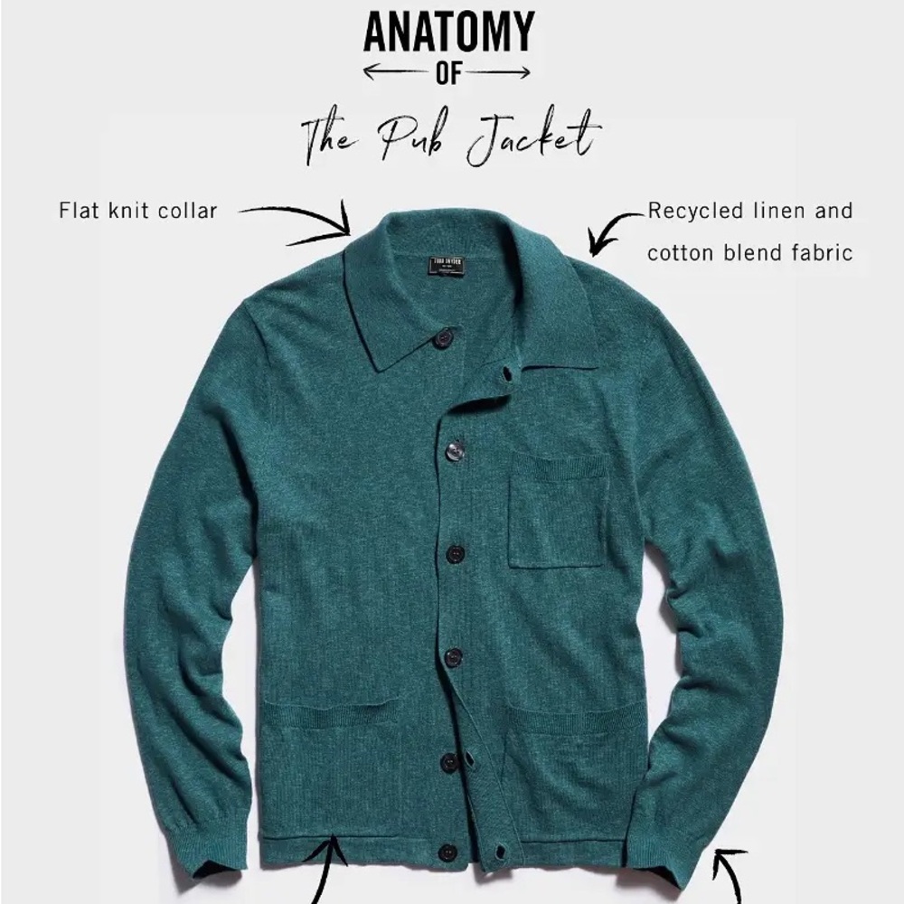 Todd Snyder Pub Jacket Green Lawn Cardigan Cotton Linen Chore Coat